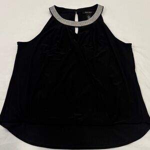 White House Black Market Black Halter Top with Silver Trim